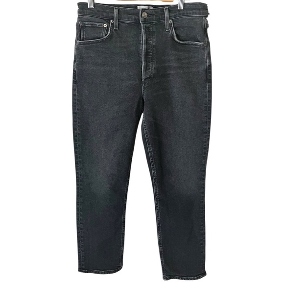 AGOLDE Riley Size 29 Washed Black High Rise Straight Crop Jeans - Picture 1 of 8